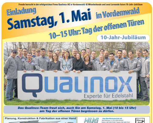 Freude herrscht in der erfolgreichen Firma Qualinox AG in Vordemwald: 42 Mitarbeitende und zwei Lernende feiern 10-Jahr-Jubiläum